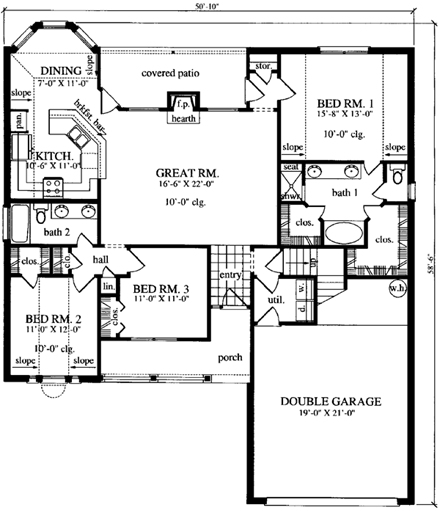 Country, One-Story House Plan 79249 with 3 Beds, 2 Baths, 2 Car Garage First Level Plan