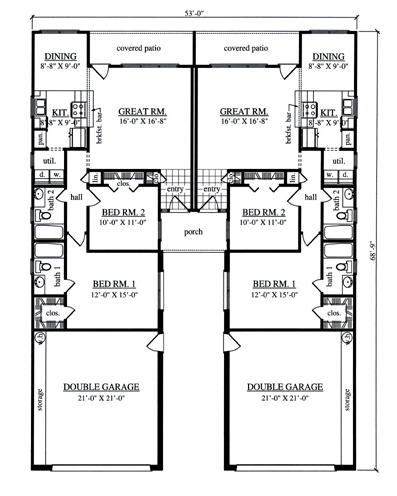 Country Multi-Family Plan 79256 with 4 Beds, 4 Baths, 4 Car Garage First Level Plan