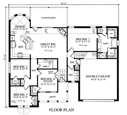 Country, One-Story House Plan 79257 with 4 Beds, 2 Baths, 2 Car Garage First Level Plan