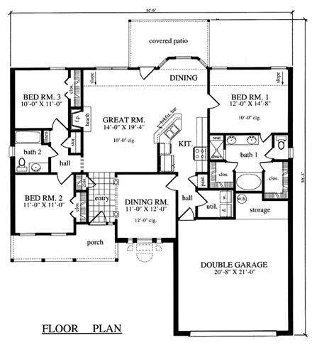 Country, One-Story House Plan 79261 with 3 Beds, 3 Baths, 2 Car Garage First Level Plan