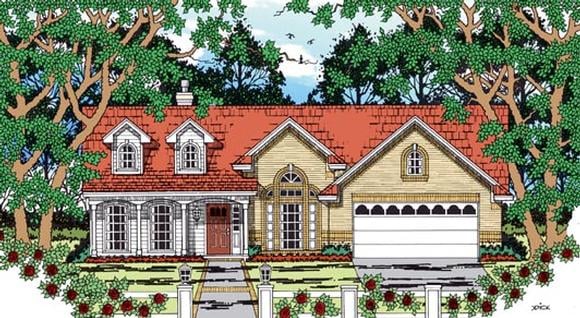 Country, One-Story House Plan 79261 with 3 Beds, 3 Baths, 2 Car Garage Elevation
