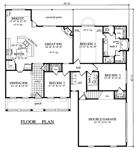 Country, One-Story House Plan 79263 with 3 Beds, 2 Baths, 2 Car Garage First Level Plan