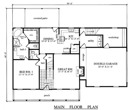 Country House Plan 79265 with 3 Beds, 3 Baths, 2 Car Garage First Level Plan