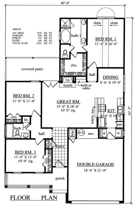 Country, Narrow Lot, One-Story House Plan 79281 with 3 Beds, 2 Baths, 2 Car Garage First Level Plan