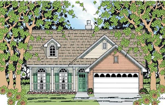 Country, Narrow Lot, One-Story House Plan 79281 with 3 Beds, 2 Baths, 2 Car Garage Elevation