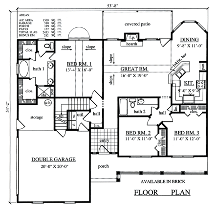 Country House Plan 79283 with 3 Beds, 2 Baths, 2 Car Garage First Level Plan