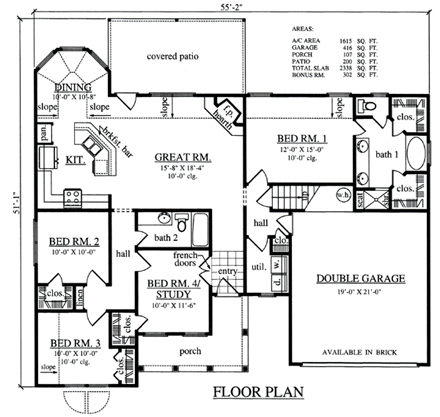 Country, One-Story House Plan 79284 with 4 Beds, 2 Baths, 2 Car Garage First Level Plan