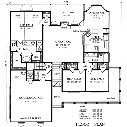 Country, One-Story House Plan 79286 with 3 Beds, 2 Baths, 2 Car Garage First Level Plan