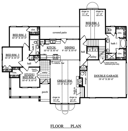 Country, One-Story House Plan 79292 with 4 Beds, 2 Baths, 2 Car Garage First Level Plan