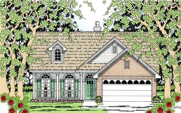 Country, Narrow Lot, One-Story House Plan 79297 with 3 Beds, 2 Baths, 2 Car Garage Elevation