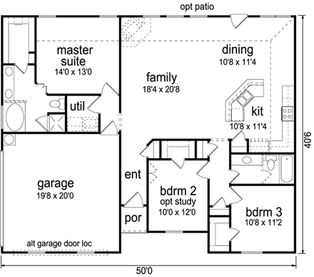 Country, Farmhouse, Ranch House Plan 79303 with 3 Beds, 2 Baths, 2 Car Garage First Level Plan