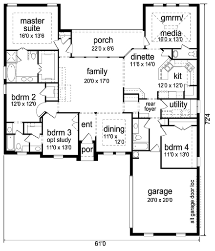 Traditional House Plan 79311 with 4 Beds, 4 Baths, 2 Car Garage First Level Plan