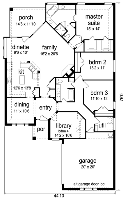 Traditional House Plan 79327 with 3 Beds, 2 Baths, 2 Car Garage First Level Plan
