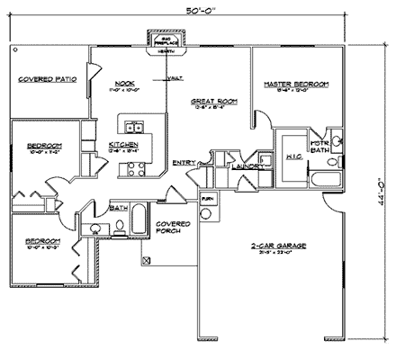 House Plan 79703 with 3 Beds, 2 Baths, 2 Car Garage First Level Plan