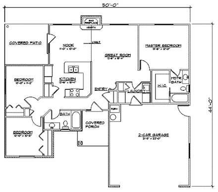 House Plan 79704 with 3 Beds, 2 Baths, 2 Car Garage First Level Plan