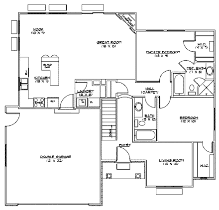 Craftsman House Plan 79705 with 2 Beds, 2 Baths, 2 Car Garage First Level Plan