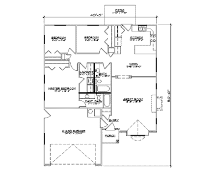 Mediterranean House Plan 79706 with 3 Beds, 2 Baths, 2 Car Garage First Level Plan