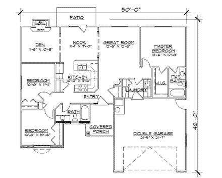 Mediterranean House Plan 79707 with 3 Beds, 2 Baths, 2 Car Garage First Level Plan