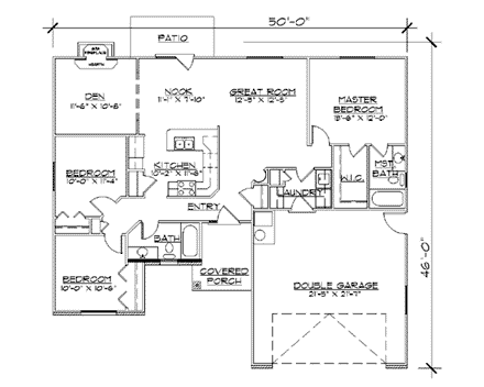 Mediterranean House Plan 79708 with 3 Beds, 2 Baths, 2 Car Garage First Level Plan