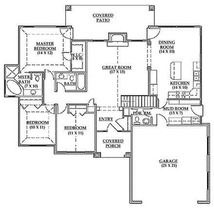European House Plan 79712 with 3 Beds, 3 Baths, 2 Car Garage First Level Plan