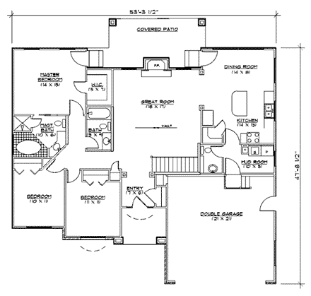 European House Plan 79714 with 3 Beds, 3 Baths, 2 Car Garage First Level Plan