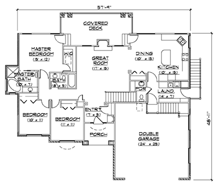 Traditional House Plan 79716 with 3 Beds, 3 Baths, 2 Car Garage First Level Plan