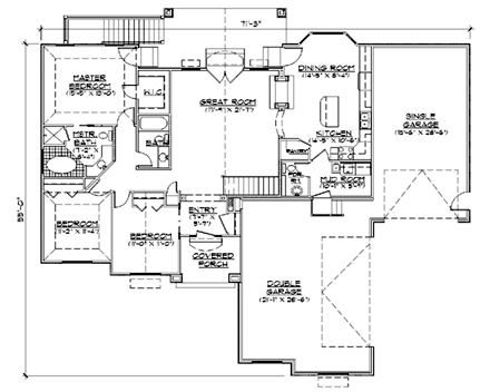 Traditional House Plan 79720 with 3 Beds, 3 Baths, 3 Car Garage First Level Plan