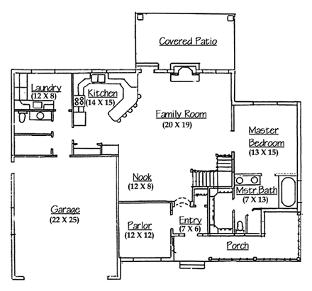 European House Plan 79721 with 2 Beds, 2 Baths, 2 Car Garage First Level Plan