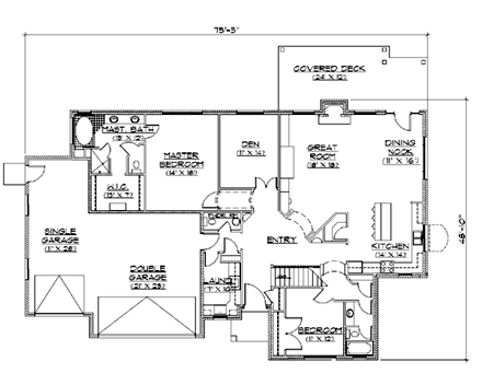 Traditional House Plan 79762 with 4 Beds, 4 Baths, 3 Car Garage First Level Plan