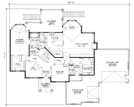 European House Plan 79781 with 5 Beds, 5 Baths, 3 Car Garage First Level Plan