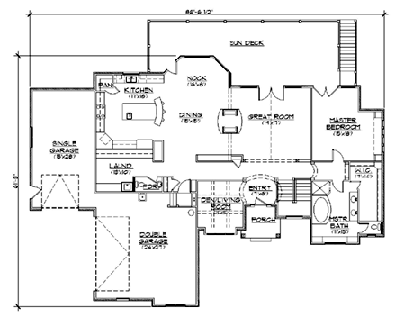 European House Plan 79791 with 5 Beds, 4 Baths, 3 Car Garage First Level Plan