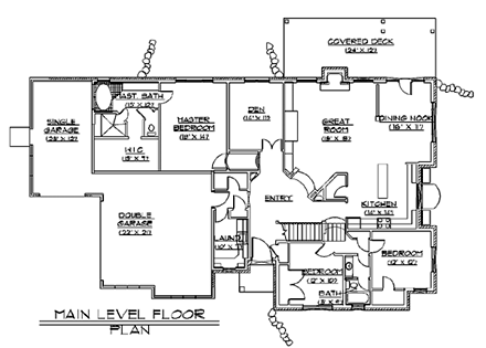 European House Plan 79795 with 5 Beds, 4 Baths, 3 Car Garage First Level Plan