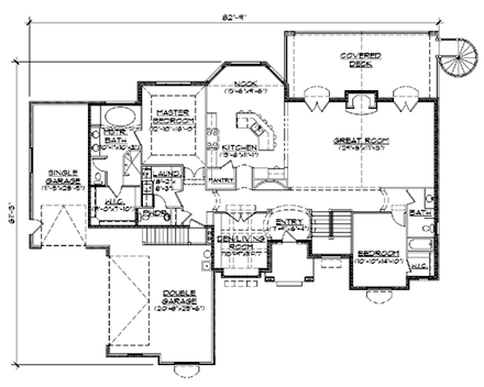 European House Plan 79798 with 4 Beds, 4 Baths, 3 Car Garage First Level Plan