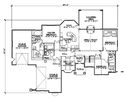European House Plan 79809 with 5 Beds, 4 Baths, 3 Car Garage First Level Plan