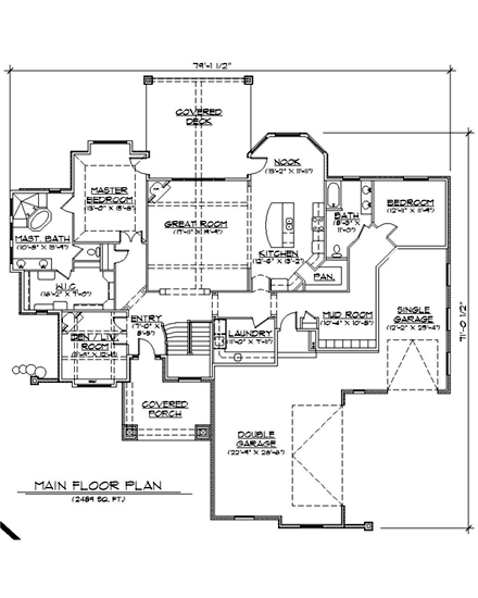 Traditional House Plan 79812 with 5 Beds, 4 Baths, 3 Car Garage First Level Plan