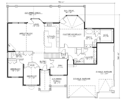 European House Plan 79813 with 3 Beds, 3 Baths, 3 Car Garage First Level Plan