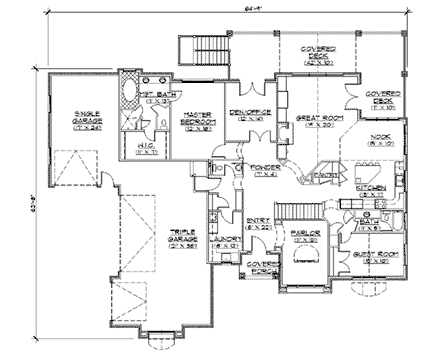 European House Plan 79818 with 6 Beds, 5 Baths, 3 Car Garage First Level Plan
