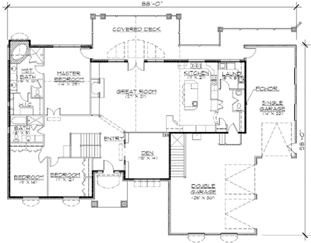 European House Plan 79829 with 6 Beds, 5 Baths, 3 Car Garage First Level Plan