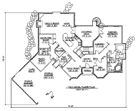 European House Plan 79832 with 7 Beds, 6 Baths, 3 Car Garage First Level Plan