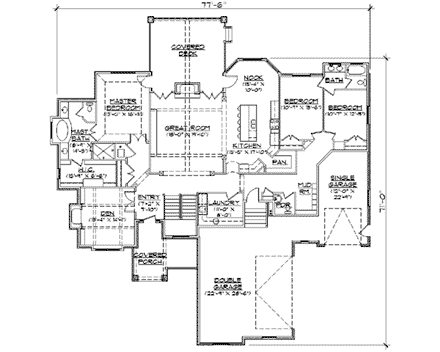 European House Plan 79836 with 6 Beds, 4 Baths, 3 Car Garage First Level Plan