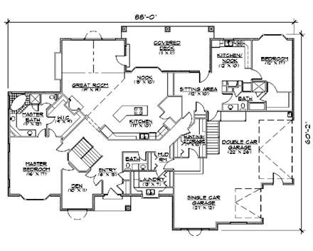 European House Plan 79862 with 5 Beds, 4 Baths, 3 Car Garage First Level Plan