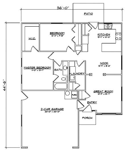 Traditional House Plan 79875 with 2 Beds, 1 Baths, 2 Car Garage First Level Plan