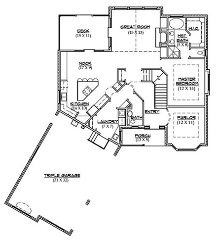 Traditional House Plan 79878 with 3 Beds, 3 Baths, 3 Car Garage First Level Plan