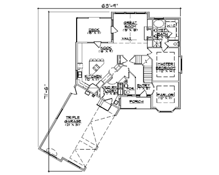 Farmhouse House Plan 79879 with 5 Beds, 4 Baths, 3 Car Garage First Level Plan