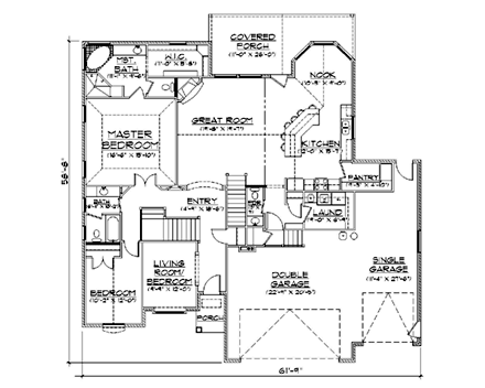 Traditional House Plan 79889 with 5 Beds, 4 Baths, 3 Car Garage First Level Plan