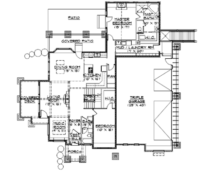 Traditional House Plan 79891 with 5 Beds, 4 Baths, 3 Car Garage First Level Plan