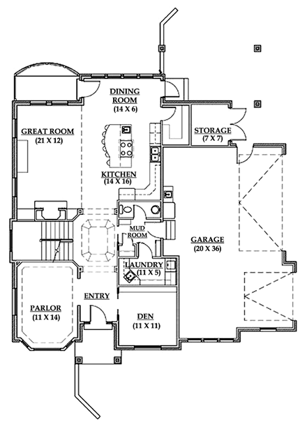 European House Plan 79894 with 6 Beds, 4 Baths, 3 Car Garage First Level Plan