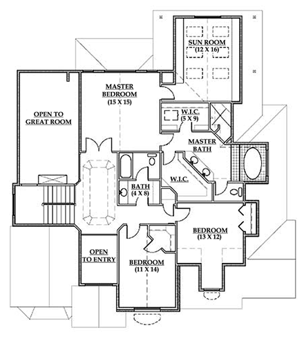 European House Plan 79894 with 6 Beds, 4 Baths, 3 Car Garage Second Level Plan