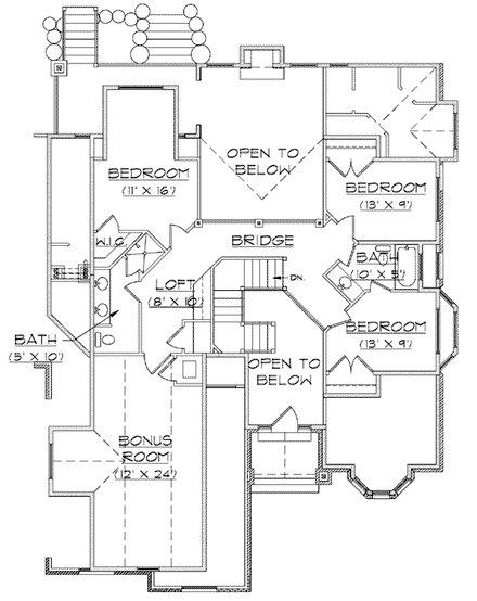 European House Plan 79903 with 6 Beds, 5 Baths, 3 Car Garage Second Level Plan