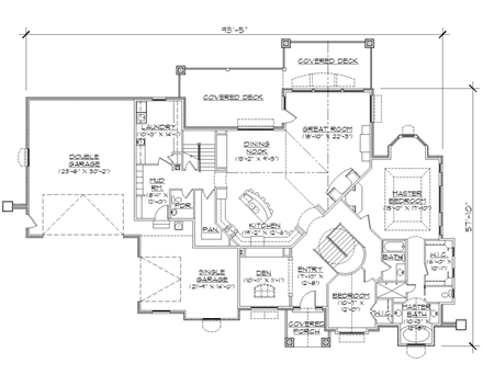 European House Plan 79929 with 6 Beds, 5 Baths, 3 Car Garage First Level Plan